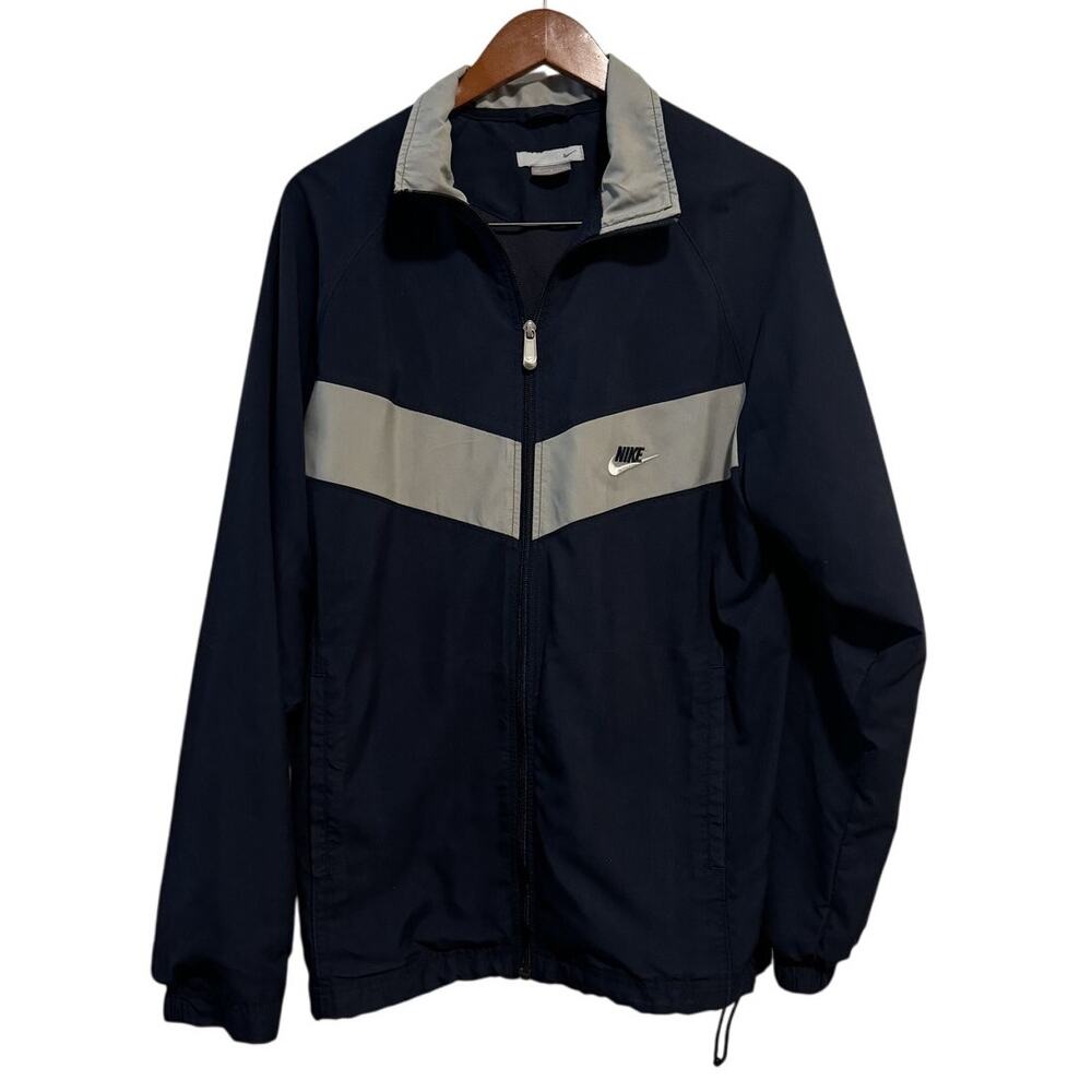 Nike Vintage Men's Navy Blue Large Full Zip Lined Long Sleeve Windbreaker Jacket